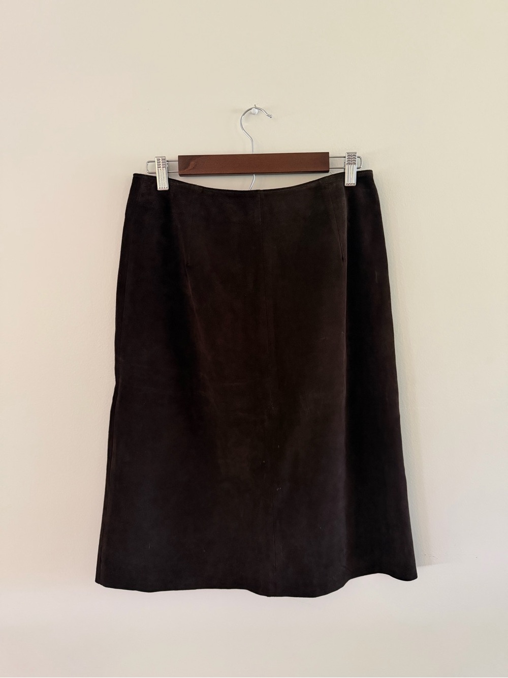 100% Leather Brown Lined Classic Capsule Neutral Preppy Western Straight Skirt 8 - Picture 3 of 3